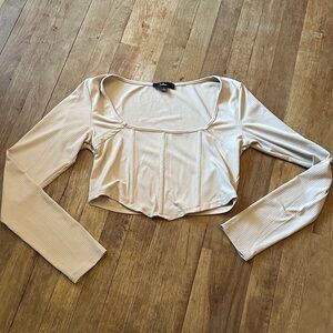 Lulu's Cream Long Sleeve Crop Top with Boning - L